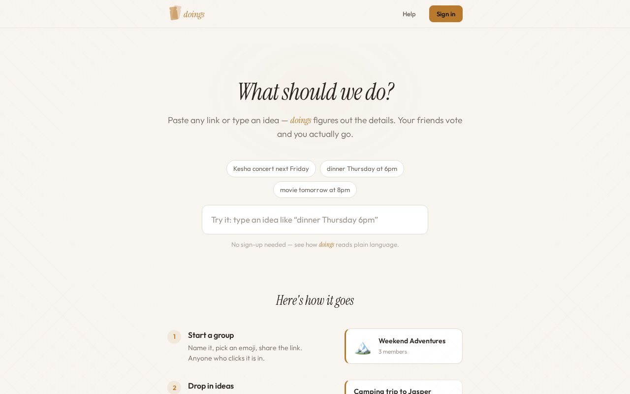 Screenshot of Doings.ca