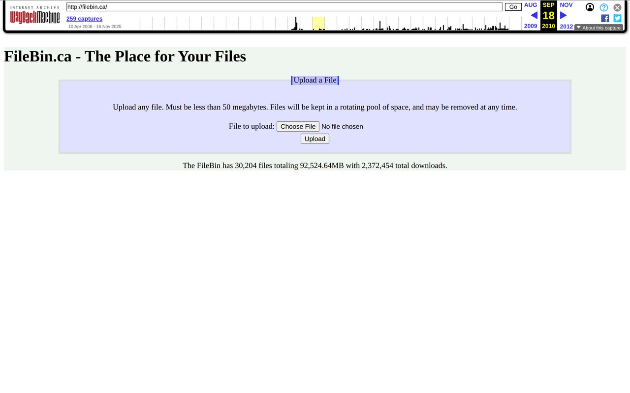 Screenshot of Filebin.ca