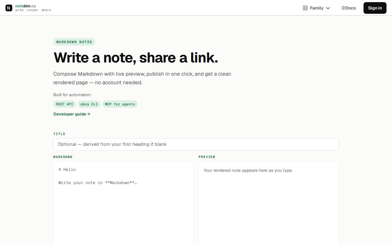 Screenshot of Notebin.ca