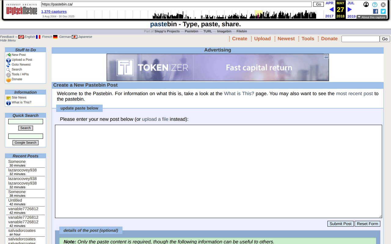 Screenshot of Pastebin.ca
