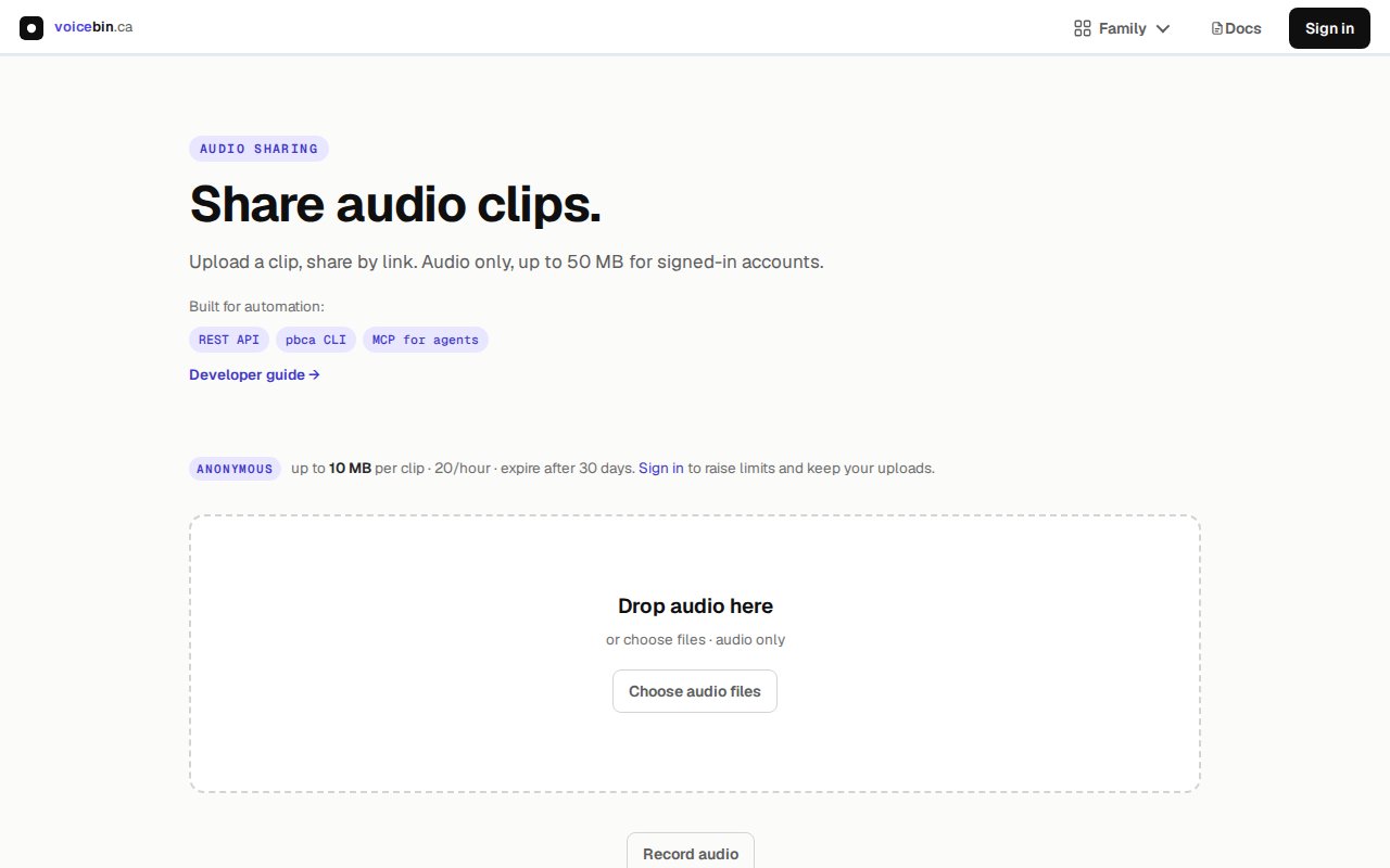 Screenshot of Voicebin.ca